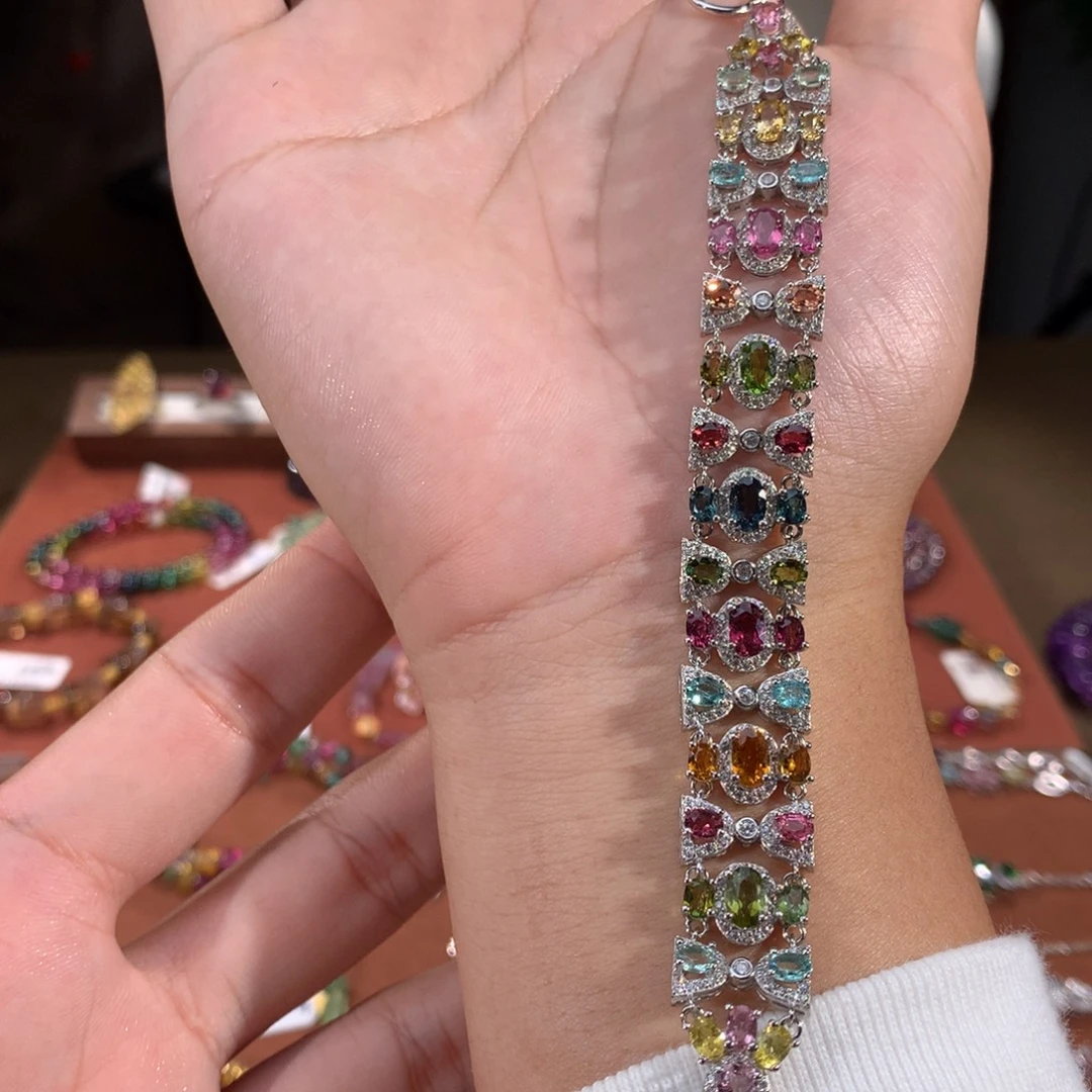 银S925镶嵌碧玺手链