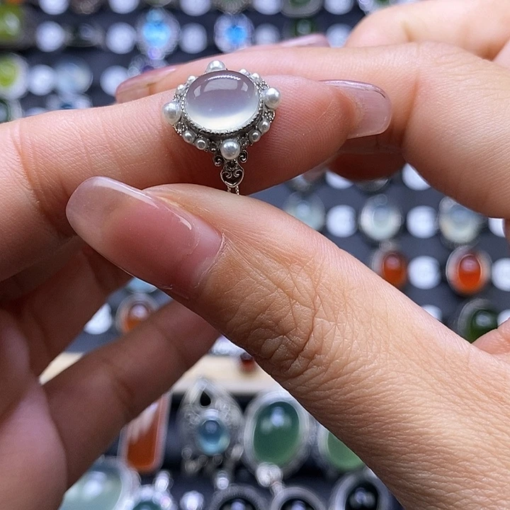 岫玉戒指银S925镶嵌噗*猪