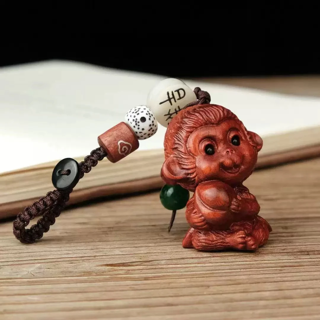 紫檀木雕十二生肖小猴子挂件