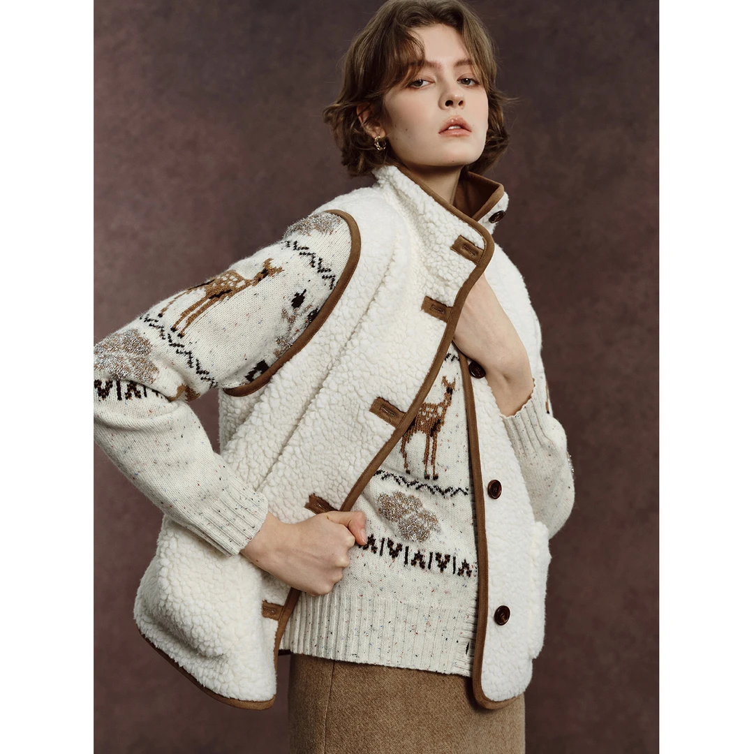 小岛微风“正反两穿”羊毛骆驼毛颗粒感重工马甲外套MJ112509