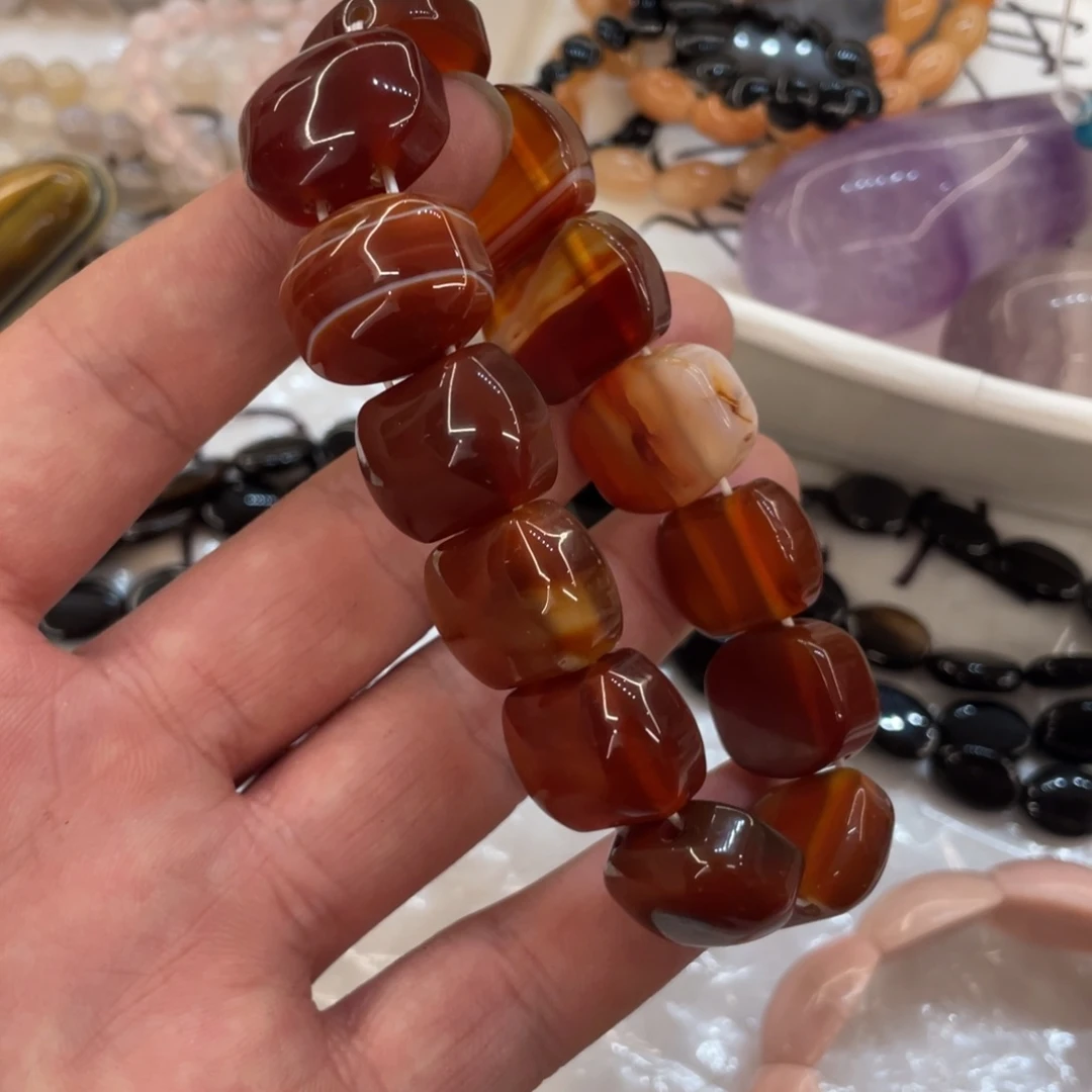 玛瑙/玉髓珠宝半成品未镶嵌一条装红玛瑙手牌20*15mm