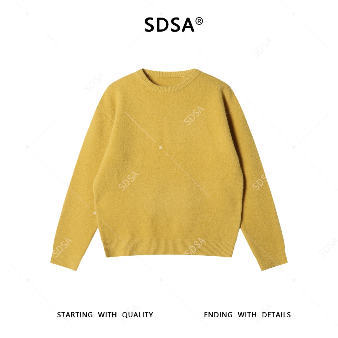 SDSA男士秋冬新款痞帅男装极简风纯色圆领毛衣百搭慵懒风针织衫