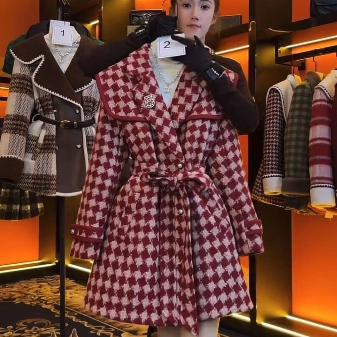 【钻石姐专属】新款显瘦外套韩版格子西装毛呢加厚新年战袍呢子2025