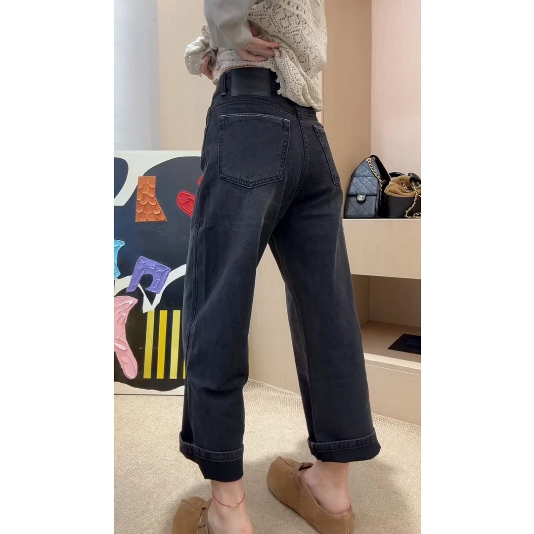 艾塔莉显瘦牛仔裤宽松遮肉直筒裤女秋季新款法棍裤舒适百搭阔腿裤