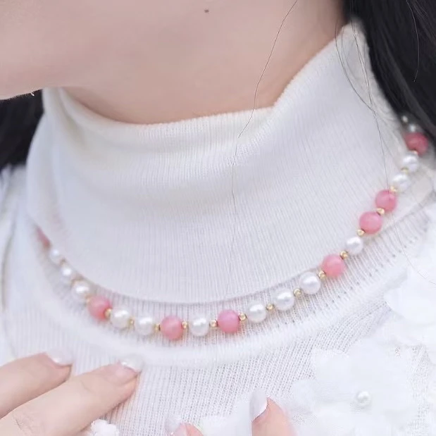 18k金粉色蛋白石项链ZS