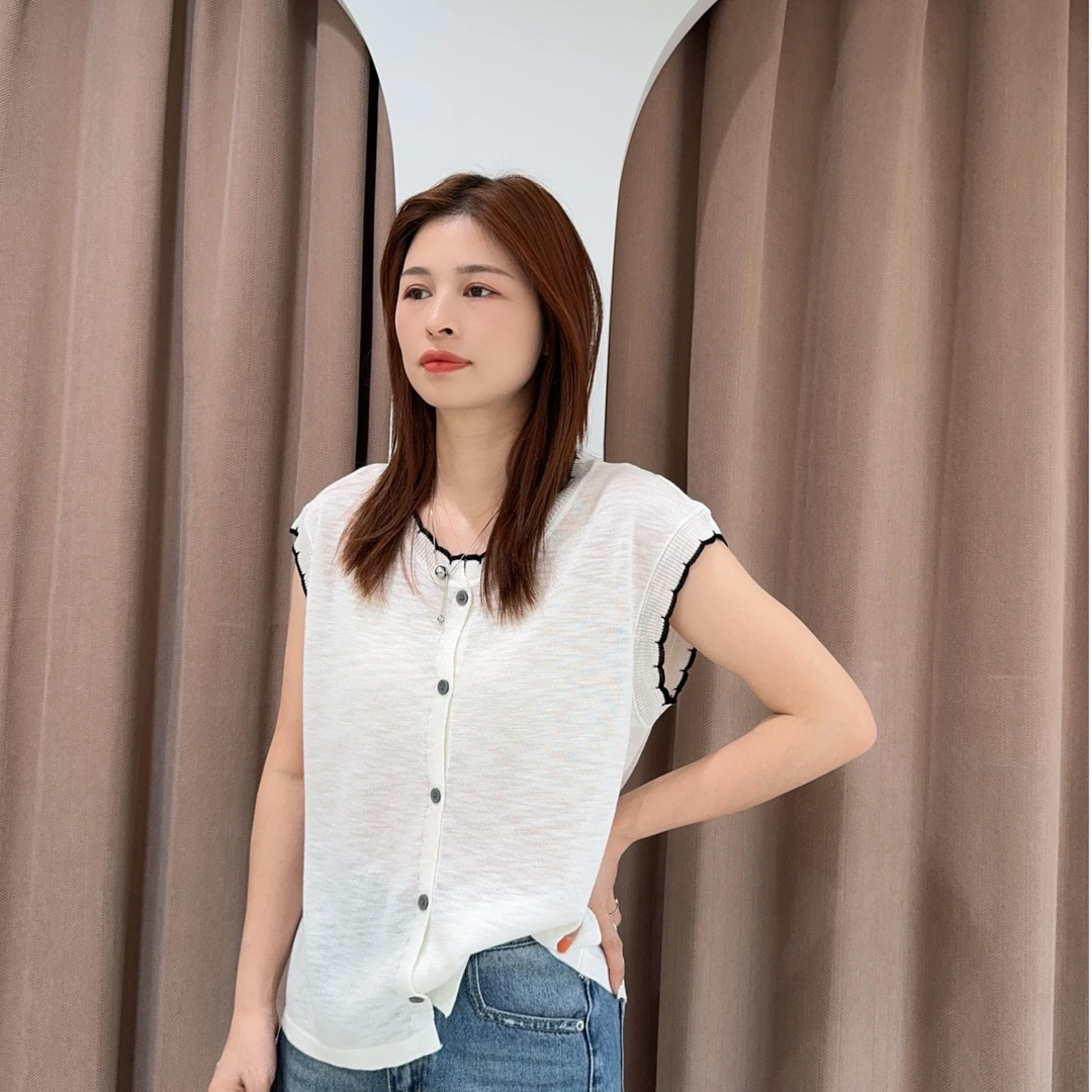 萱萱【花苞开衫】夏季新款竹节麻短袖上衣522566 062603 100