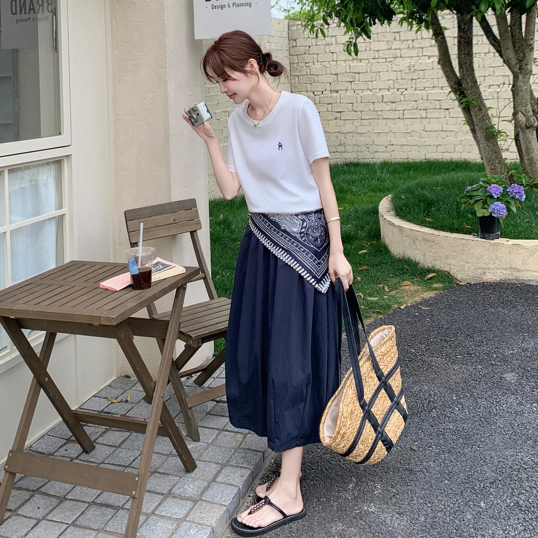 韩系白色短袖半身裙套装女2025夏季新款高级感气质优雅通勤两件套