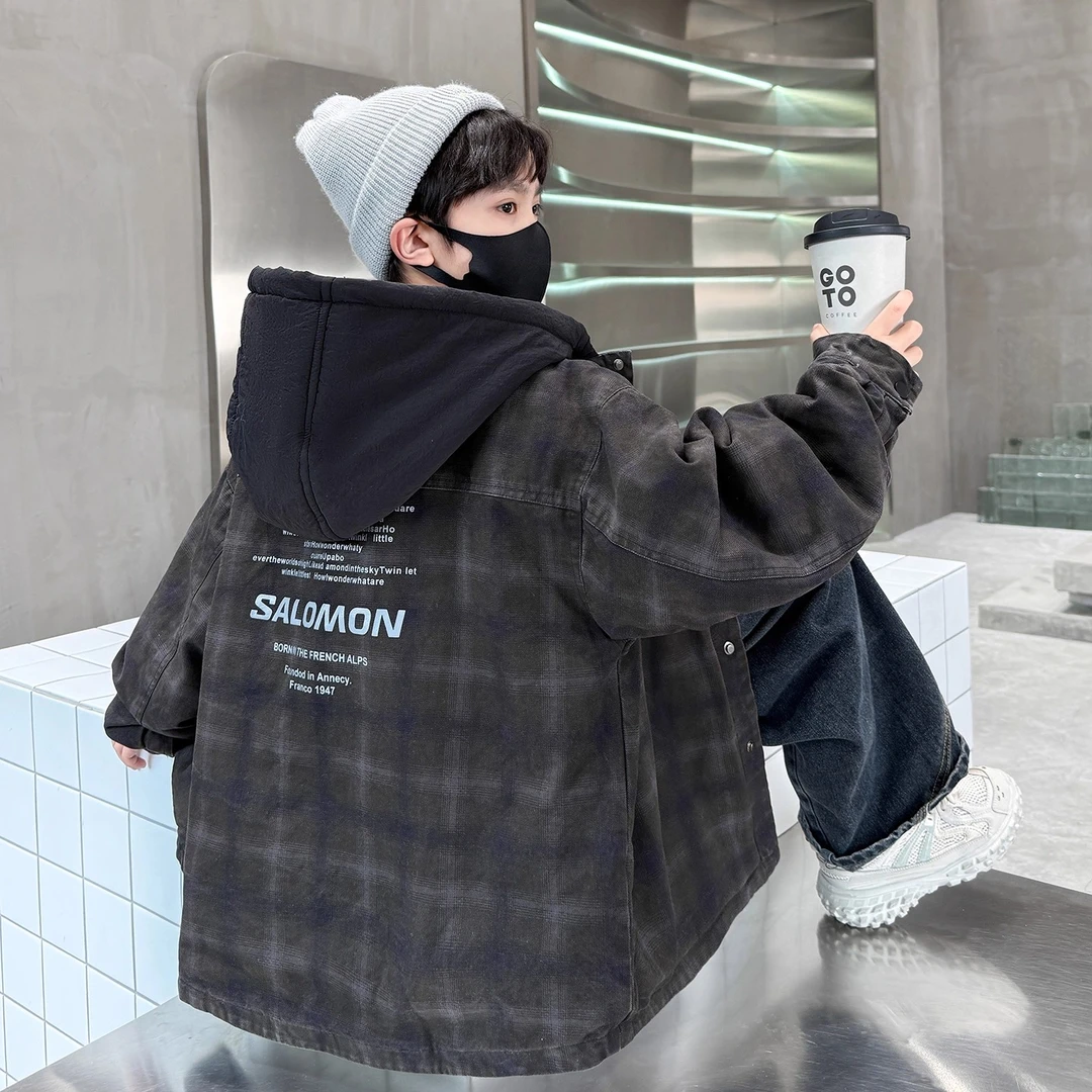 儿童装男童夹棉外套秋冬款2025新款中大童加厚冬装冬季男孩衣服潮