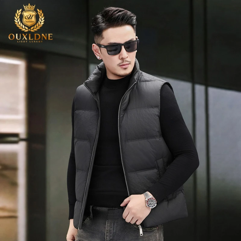 OUXLDNE 高端羽绒马甲男秋冬季新款加厚保暖背心立领坎肩无袖外套