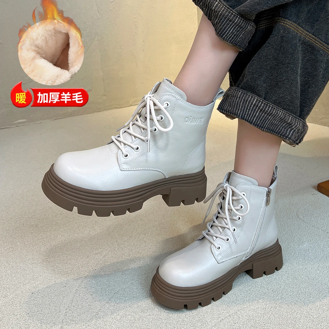 马丁靴女英伦风短靴冬季加厚加绒保暖棉靴厚底休闲皮毛一体雪地靴