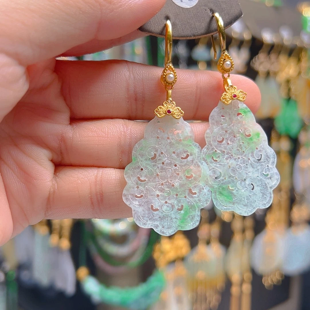 银S925镶嵌翡翠耳饰