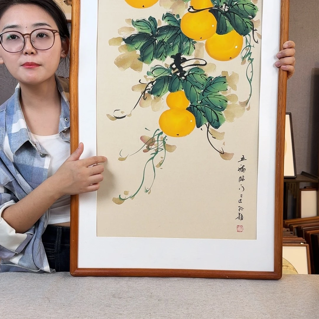 版画纯手绘，纯手写带框尺寸：53×103厘米