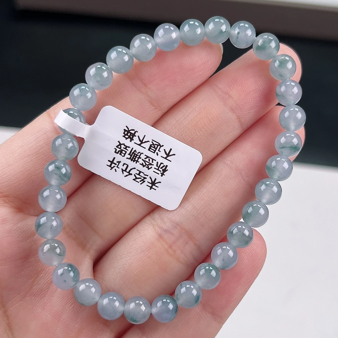 缅甸天然翡翠A货圆珠卡6清新百搭女士单圈手串紫罗兰飘花蓝紫轻奢