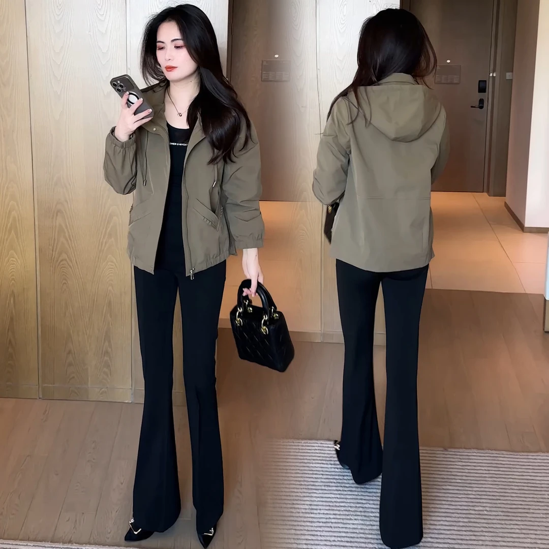 时尚休闲连帽外套女2025秋季新款韩版宽松显瘦冲锋衣百搭夹克上衣