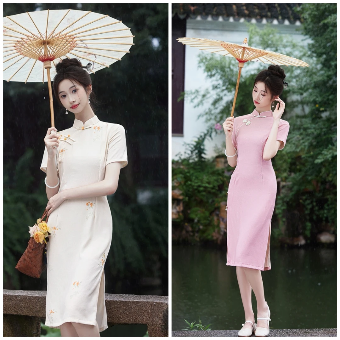 【东方韵】2025夏季单层国风旗袍送考优雅-裙长105厘米