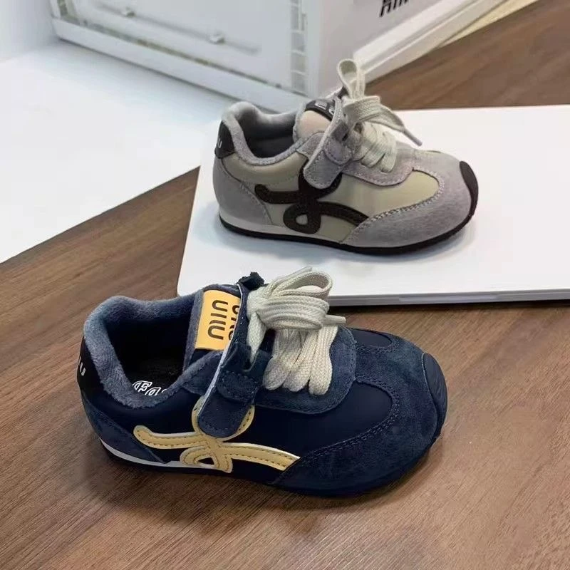 2025冬款韩系中大童宝宝软皮加绒男童德训鞋软底女童阿甘鞋二棉