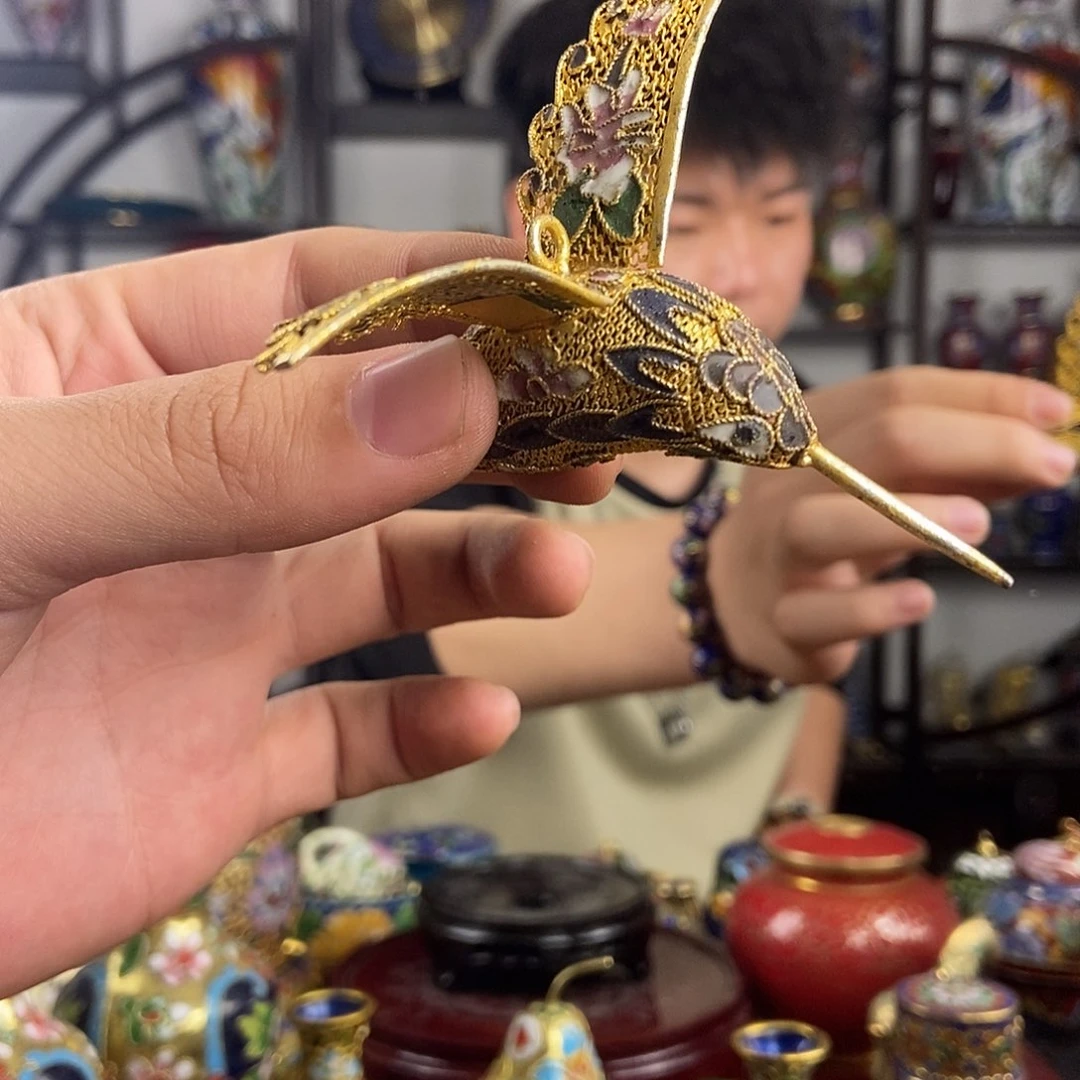 铜景泰蓝创汇花丝蜂鸟