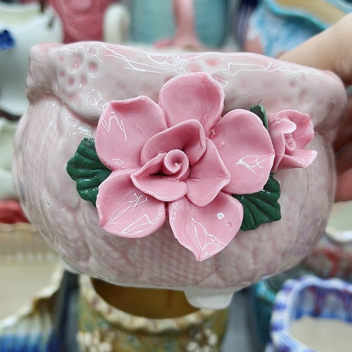 多肉绿植陶瓷花盆9.9包邮，有孔