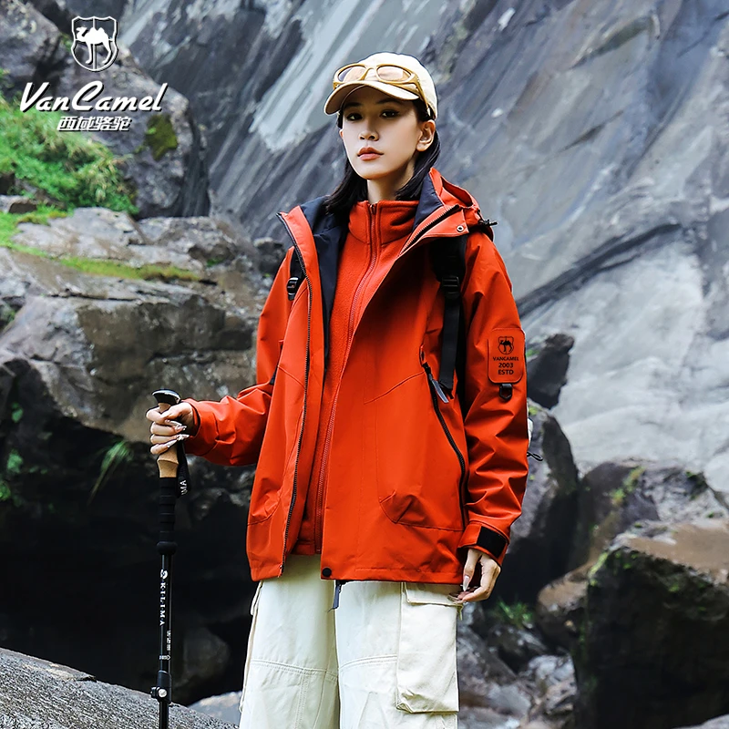 VANCAMEL/西域骆驼三合一朱雀红冲锋防风防水户外运动保暖登山服