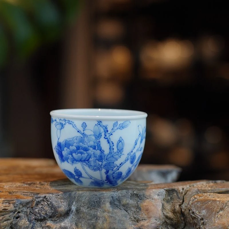 禄意窑高端青花瓷釉下彩芙蓉花纹陶瓷手绘名窑纯手工主人杯复古