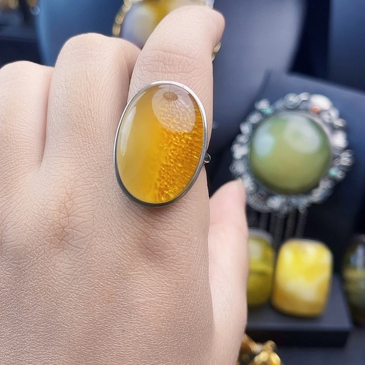 琥珀银S925镶嵌裸石