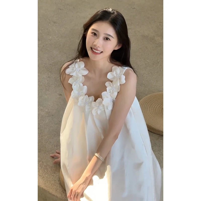 MARIE.COCO高级感立体花拼接吊带连衣裙女夏季新款温柔绝美长裙潮