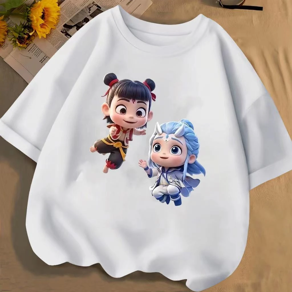 哪吒男女童纯棉短袖T恤2025夏装爆款卡通洋气半袖中大童圆领上衣