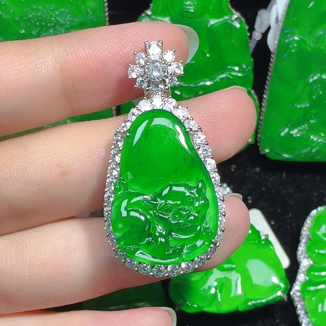 翡翠银S925镶嵌颈饰天然A货翡翠