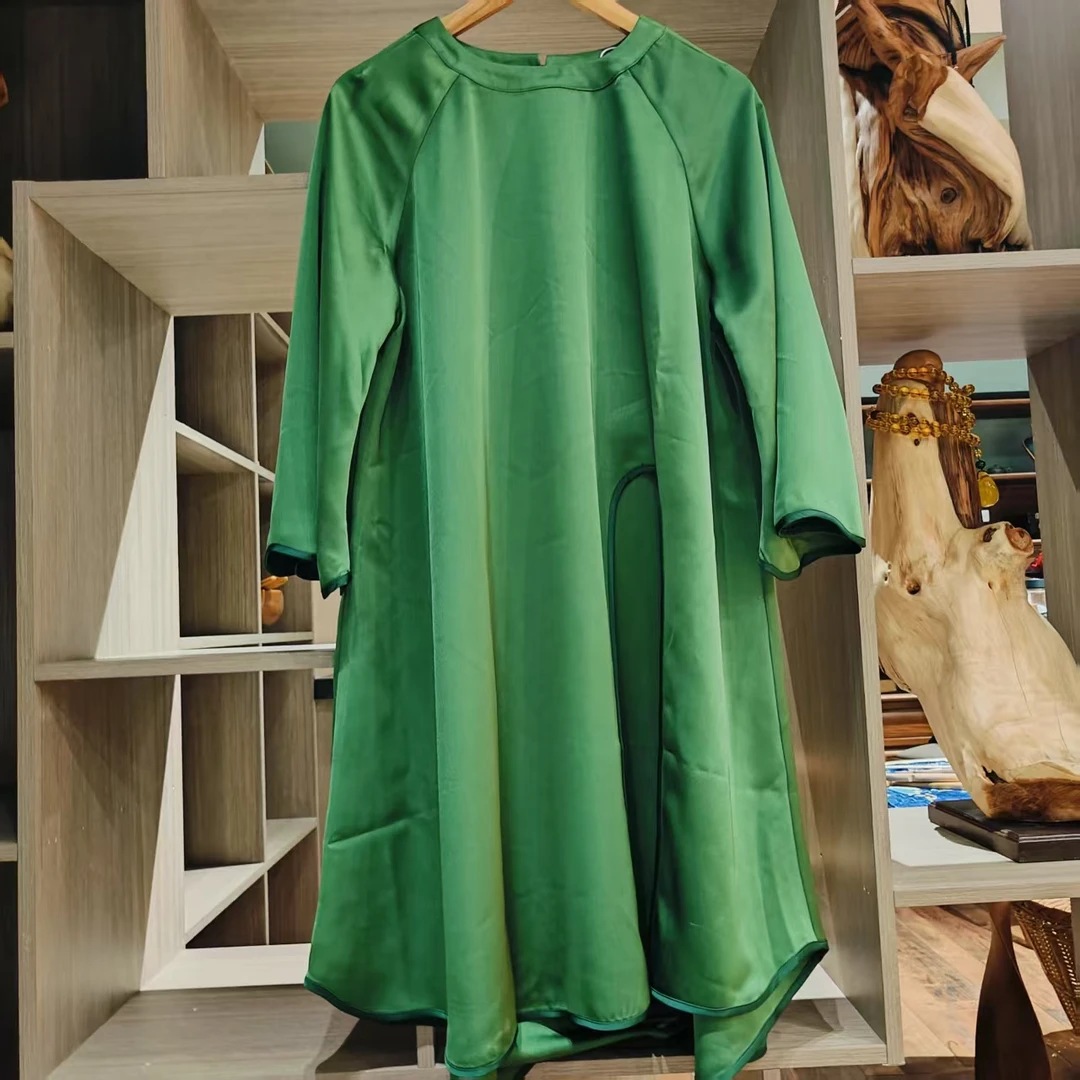 凤徕兮私人定制绿色光板底绿包边开叉连衣裙 (LS251-5)