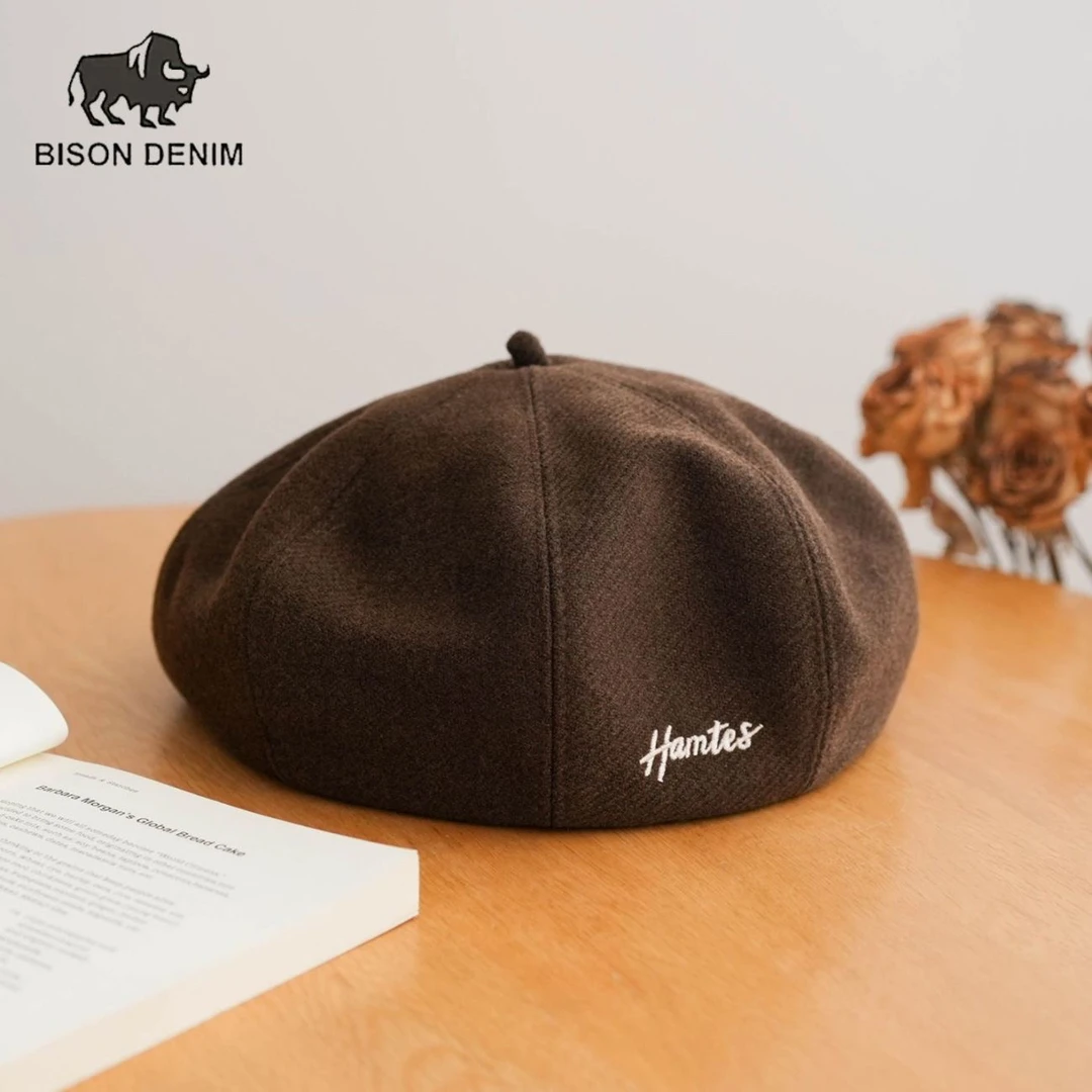 复古毛呢贝雷帽女秋冬韩版简约字母刺绣南瓜帽八角帽百搭画家帽