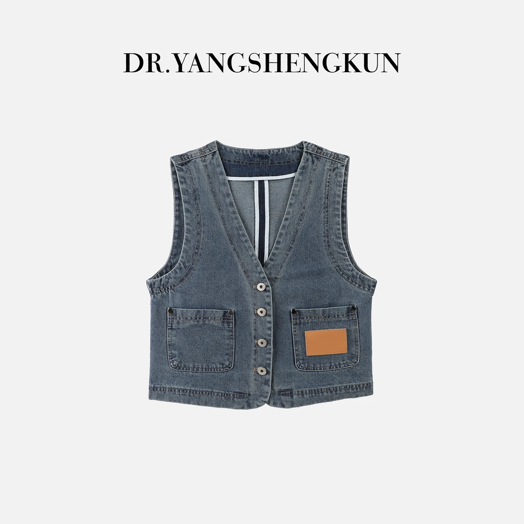 DR杨圣坤2025夏季新款气质休闲显瘦V领无袖牛仔马夹女B2503-0302