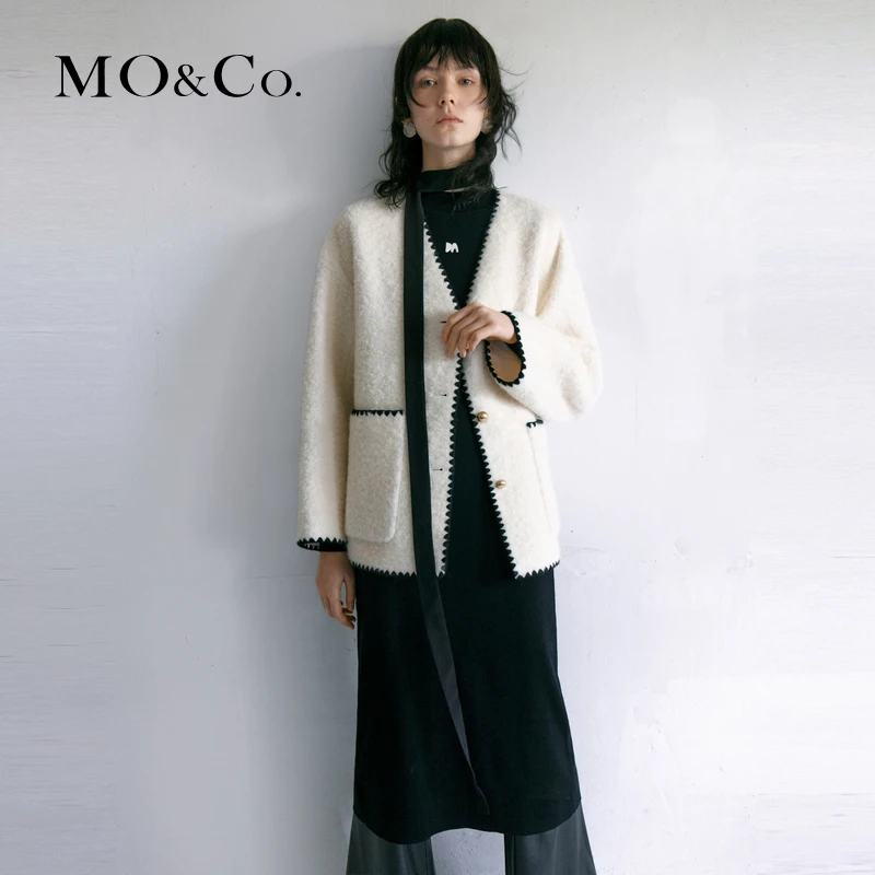 【达播用链接】MOCO冬LOGO含羊毛后开叉针织连衣裙MBC4DRS008