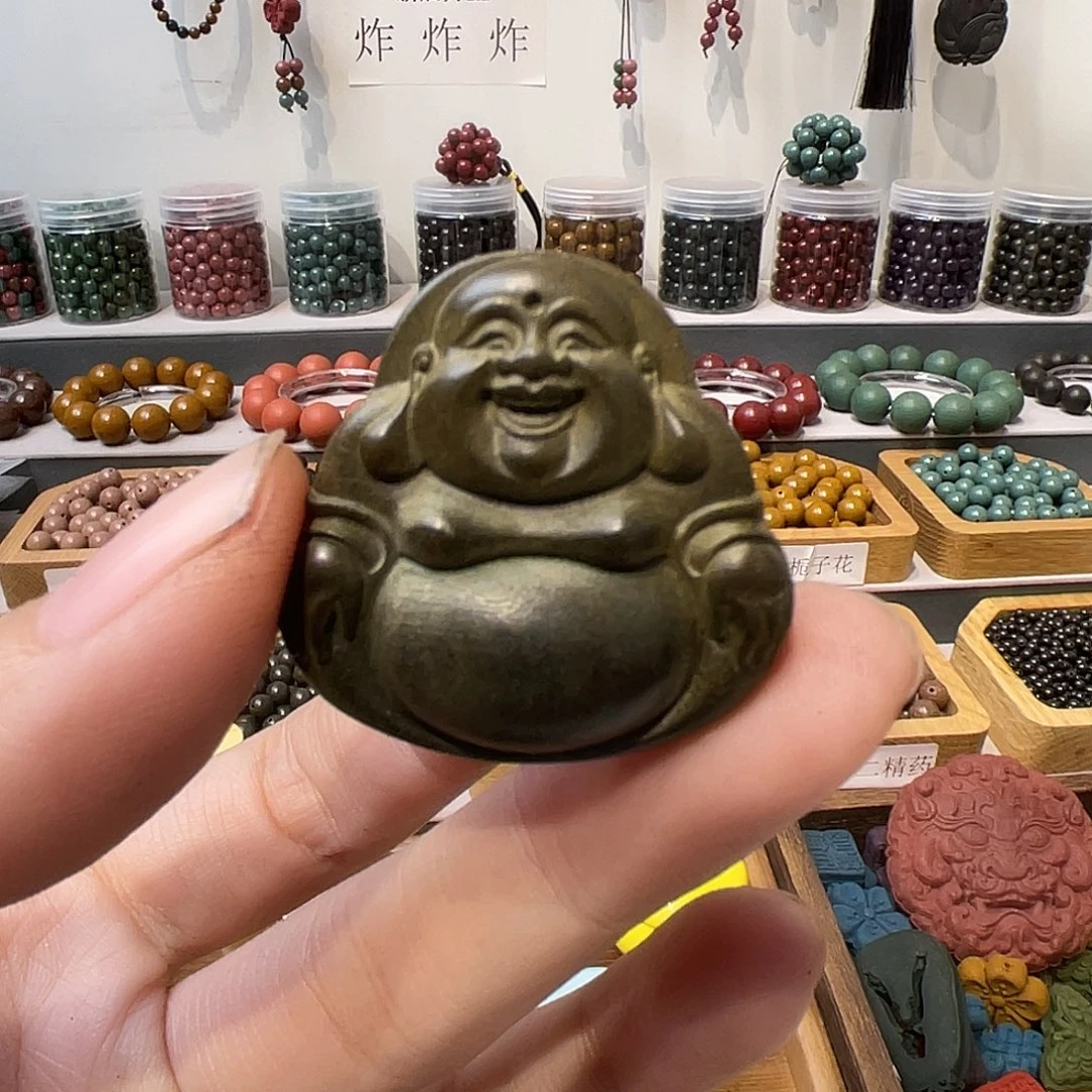 泥塑佛公牌牌绿木合香珠配饰