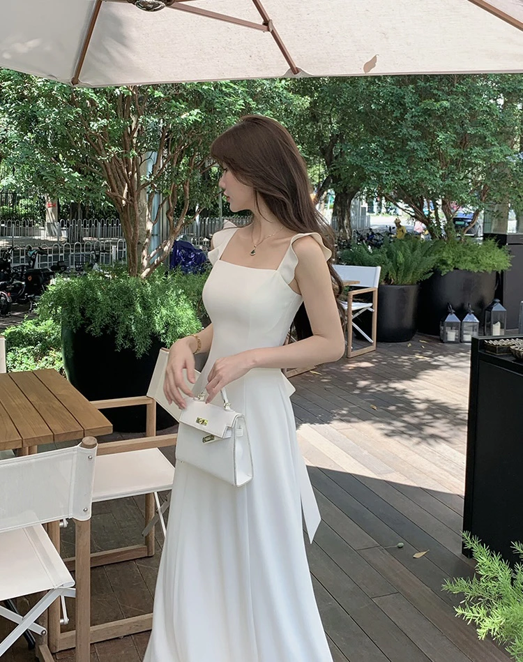 【青色烟雨】韩系法式小飞袖连衣裙女夏季高级感休闲中长款吊带裙