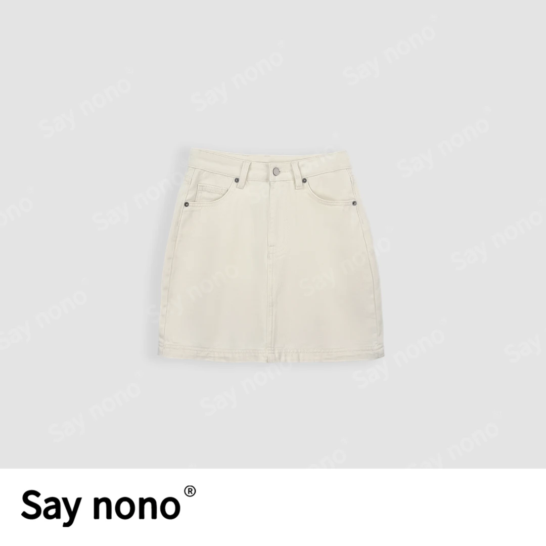 懒猫nono│Saynono春夏季新款气质休闲修身白色牛仔短裙H066037X