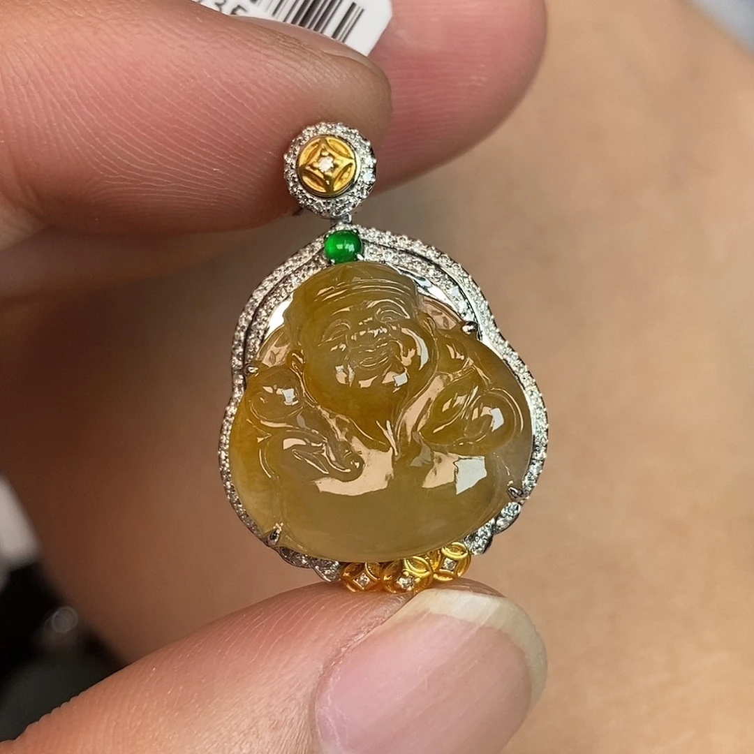 翡翠18K金镶嵌颈饰财爷