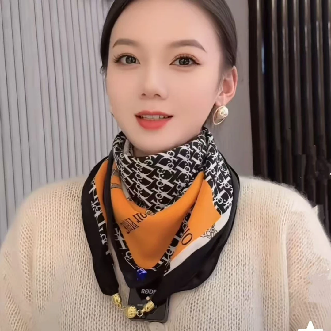 女波点欧美风拼色印花极简风丝巾黑白洋气百搭气质2025时尚大方