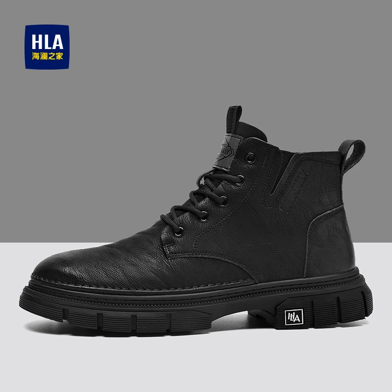 HLA/海澜之家马丁靴男款秋冬休闲时尚百搭工装靴厚底防滑高帮靴子
