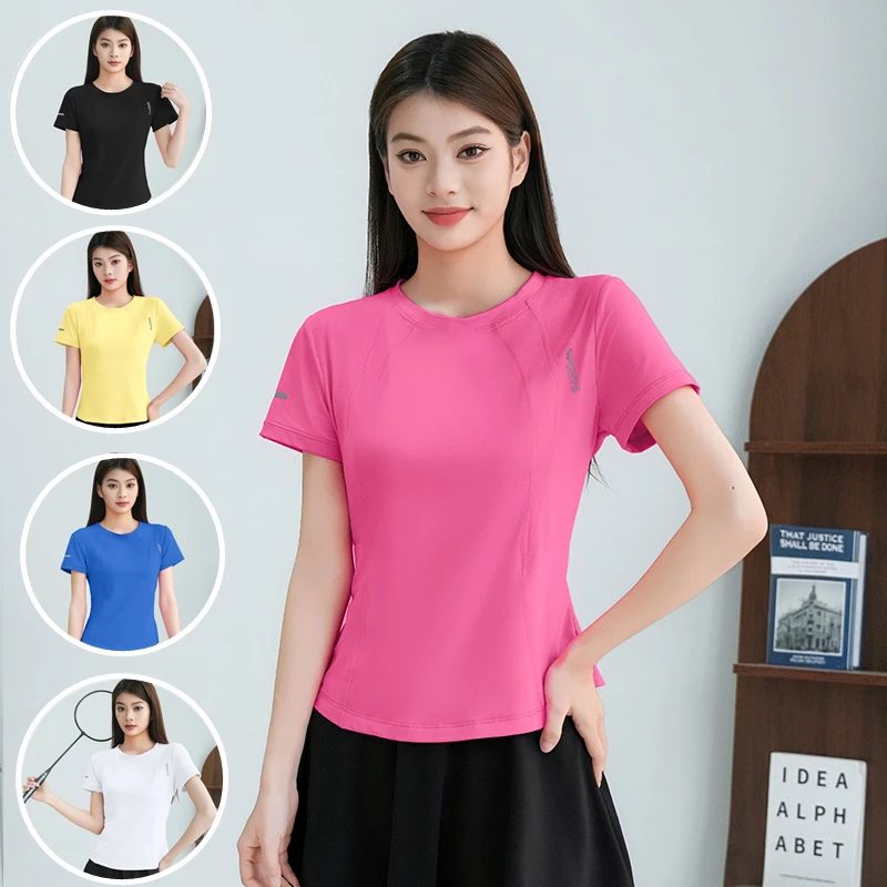 夏季运动上衣女款跑步短袖大码薄广场舞服透气速干休闲健身骑行衣