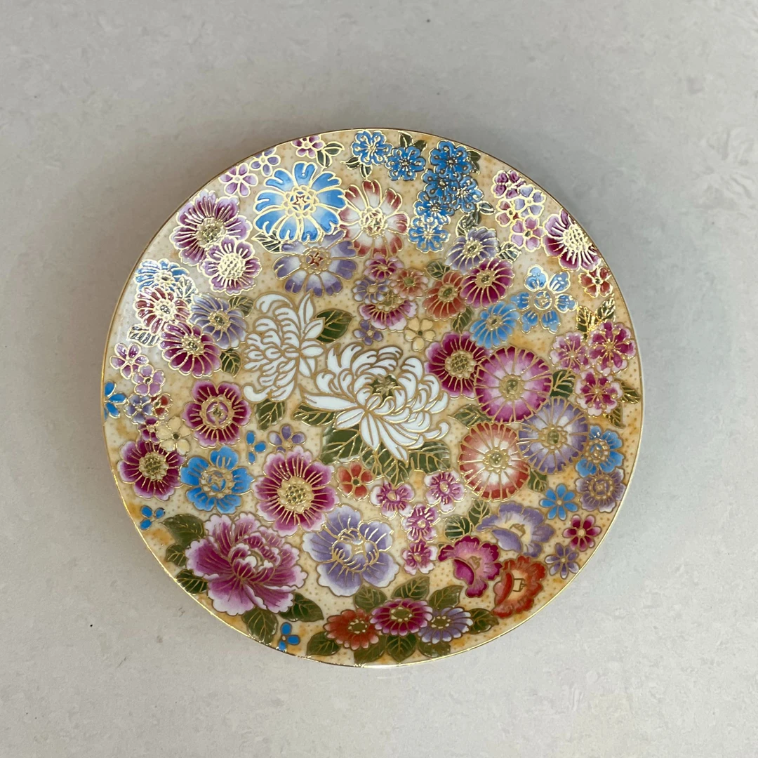 中式古典花开富贵描金高温陶瓷圆盘家用餐盘