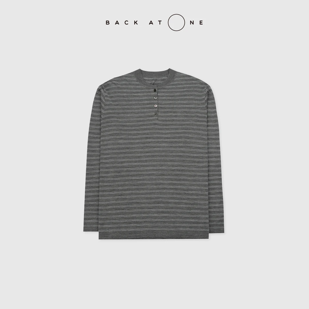 BACKATONE“温柔缪斯” 时尚小立领羊毛条纹针织衫 BFF-1AB061H-K