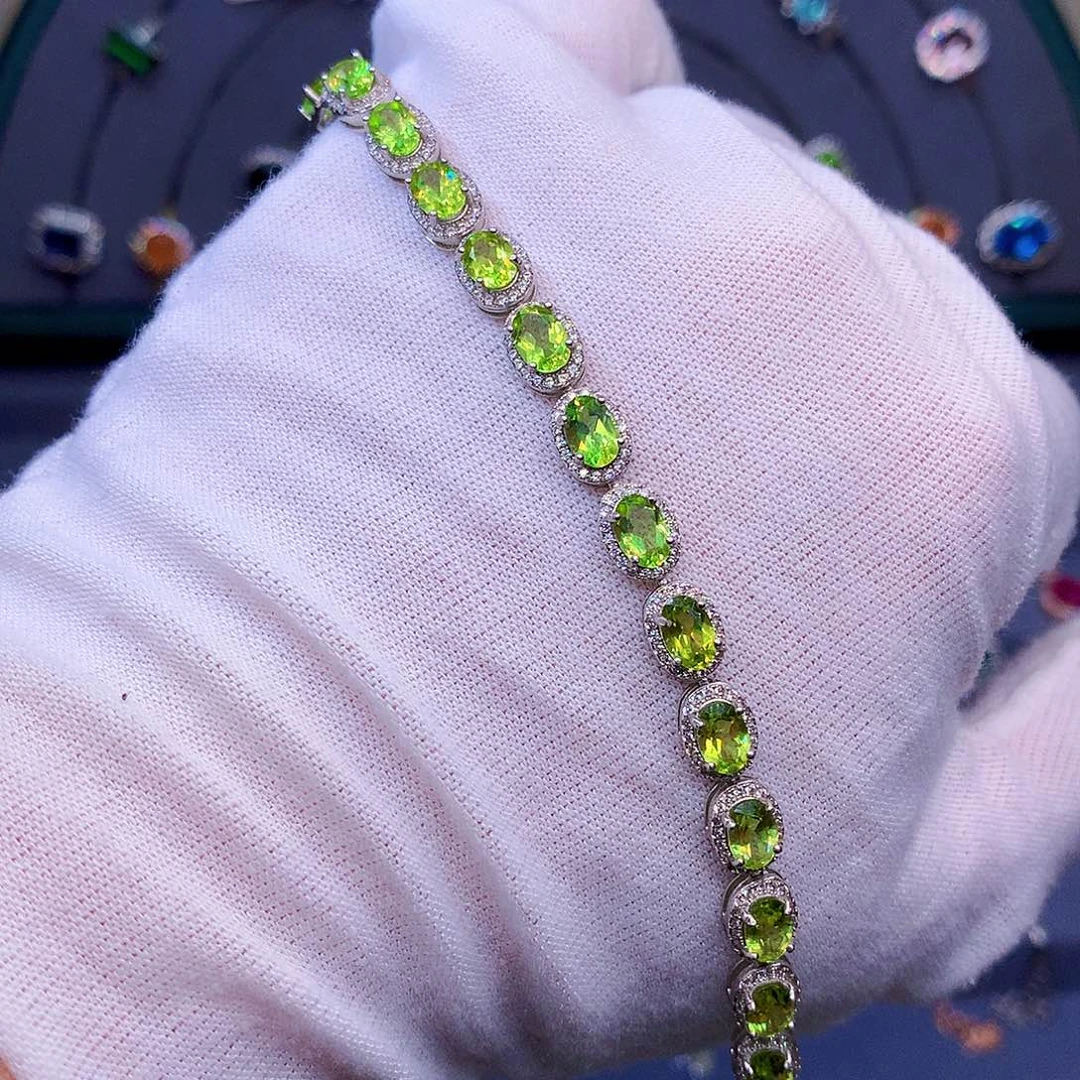 橄榄石手链银S925镶嵌