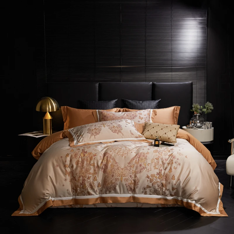 【宝艾高奢】北欧高奢加密天丝匹马棉色织提花套件-花洛莉亚/豆沙