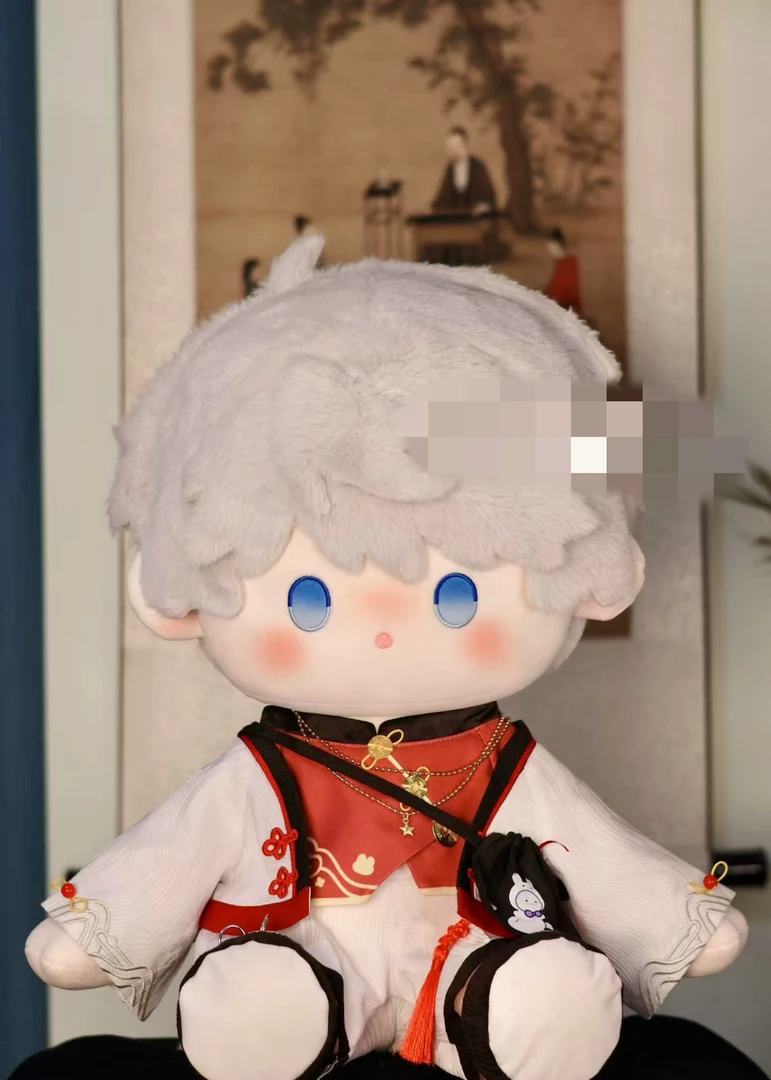 40cm坐姿棉花娃娃娃衣新中式红白款