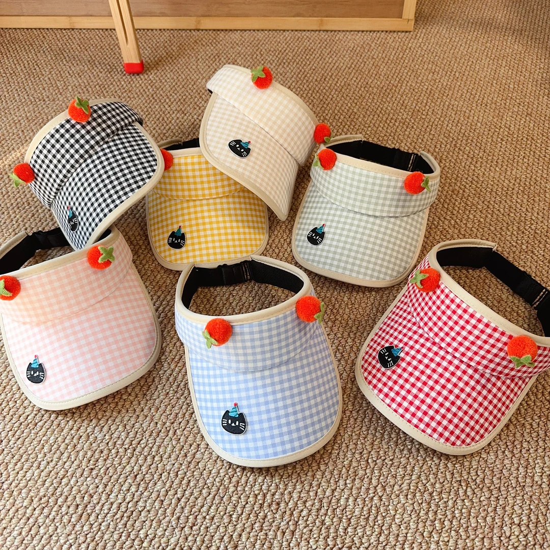 儿童帽子格子空顶夏季多巴胺大帽檐遮阳中小童防晒小孩棒球鸭舌帽