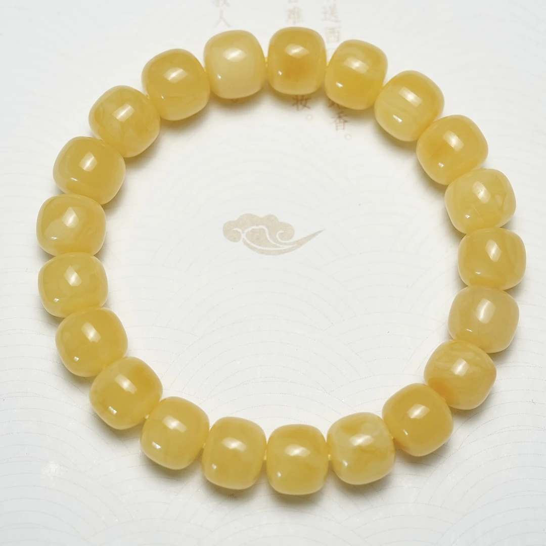 蜜蜡老型手串9/10/+mm焦皮料无优化橘黄满蜜精工选天然原矿男女款