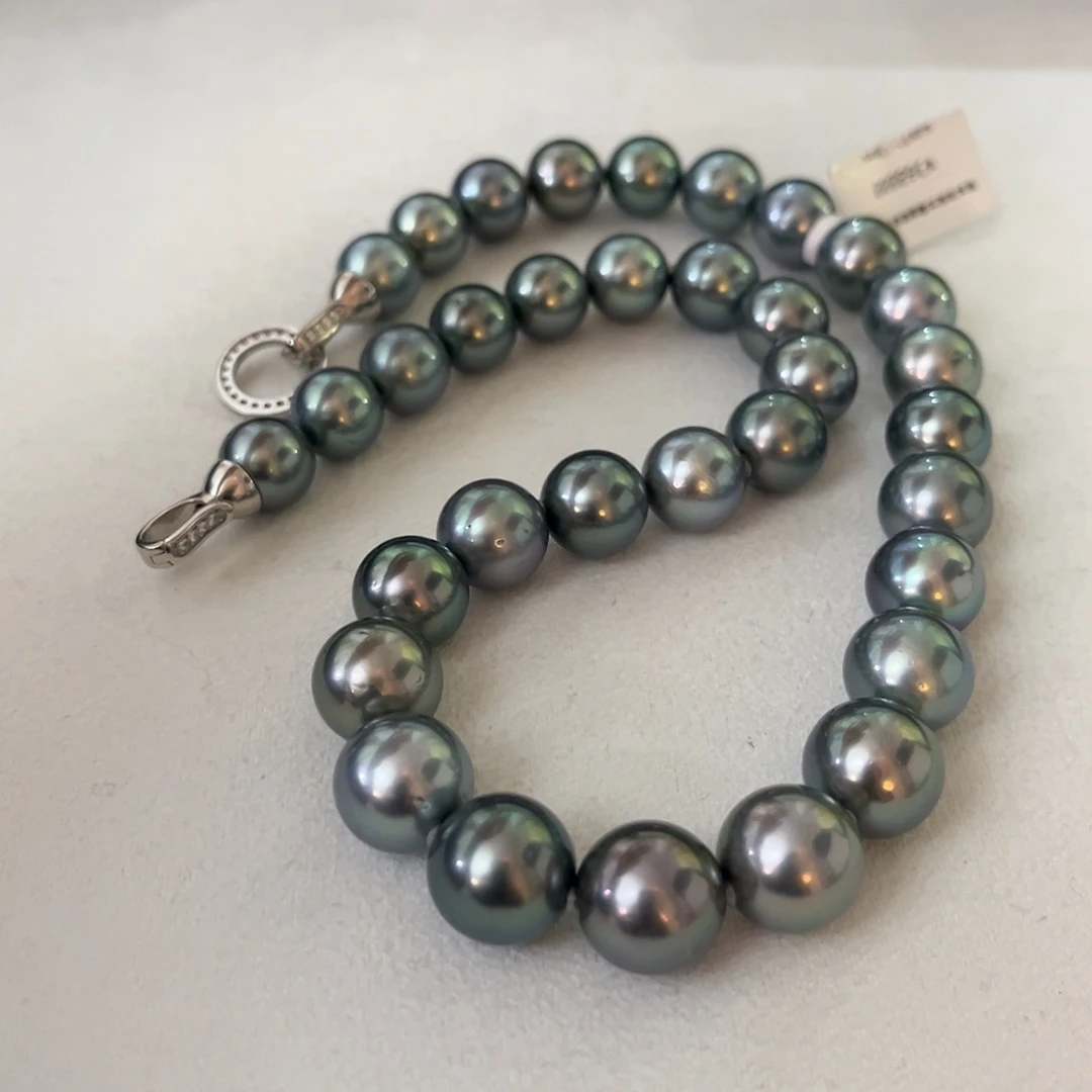 颈饰海水珍珠银S925镶嵌大溪地海洋蓝11-13.3