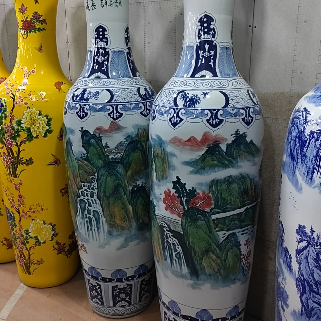 瓶1****芳景德镇陶瓷落地大花瓶手绘源远流长1.8米一对