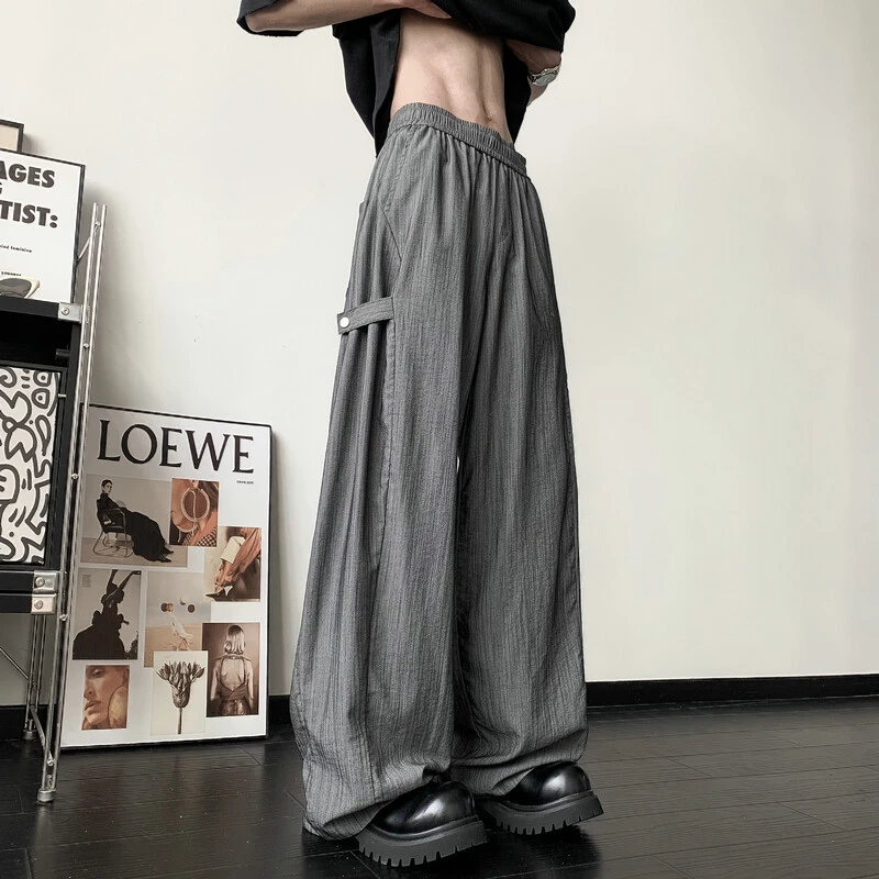 美式复古灰色解构分割弯刀裤子宽松bf慵懒风休闲裤男hiphop直筒裤