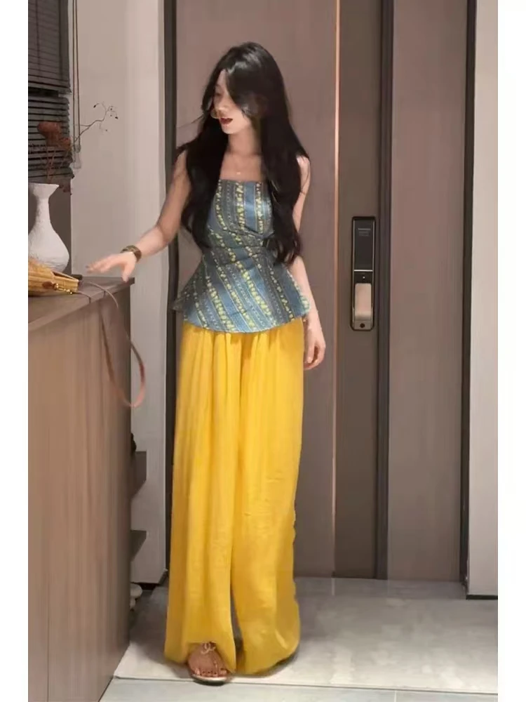 碎花收腰背心小衫上衣垂感休闲阔腿裤减龄穿搭一整套6553/6298